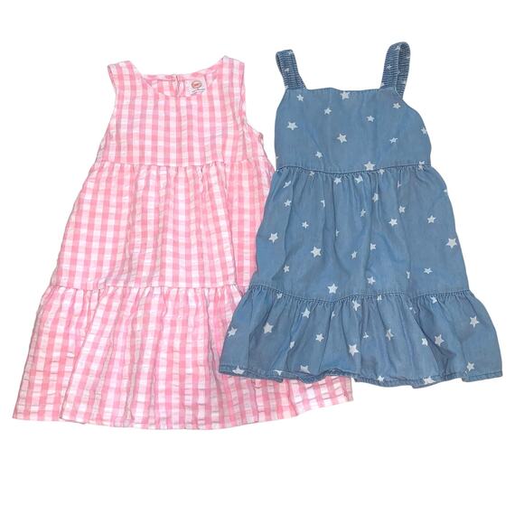 Wonder Nation Pink Gingham and Blue Chambray Dresses - Picture 1 of 8